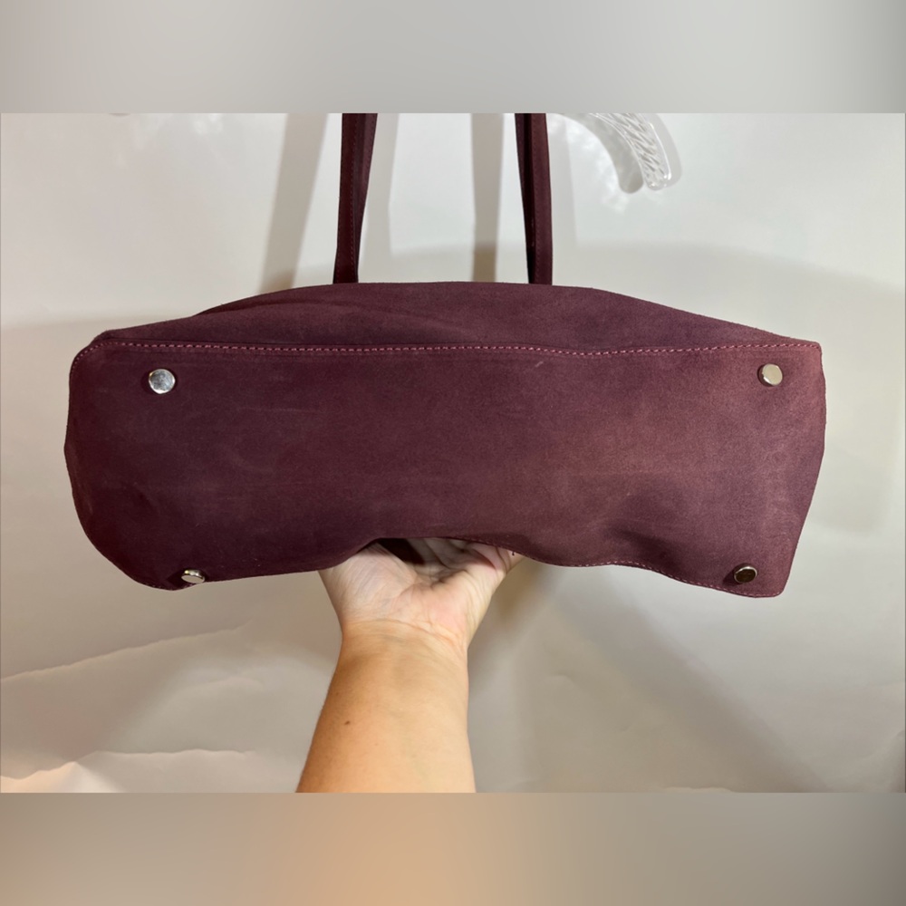 Garnet Hill Shoulder Tote Bag Suede Large Aubergine Made in Italy - Picture 6 of 9